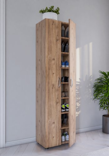 VCM NORDIC Ulas 8-roms skoskap, m. 2 drer, 7 hyller - naturlig tre