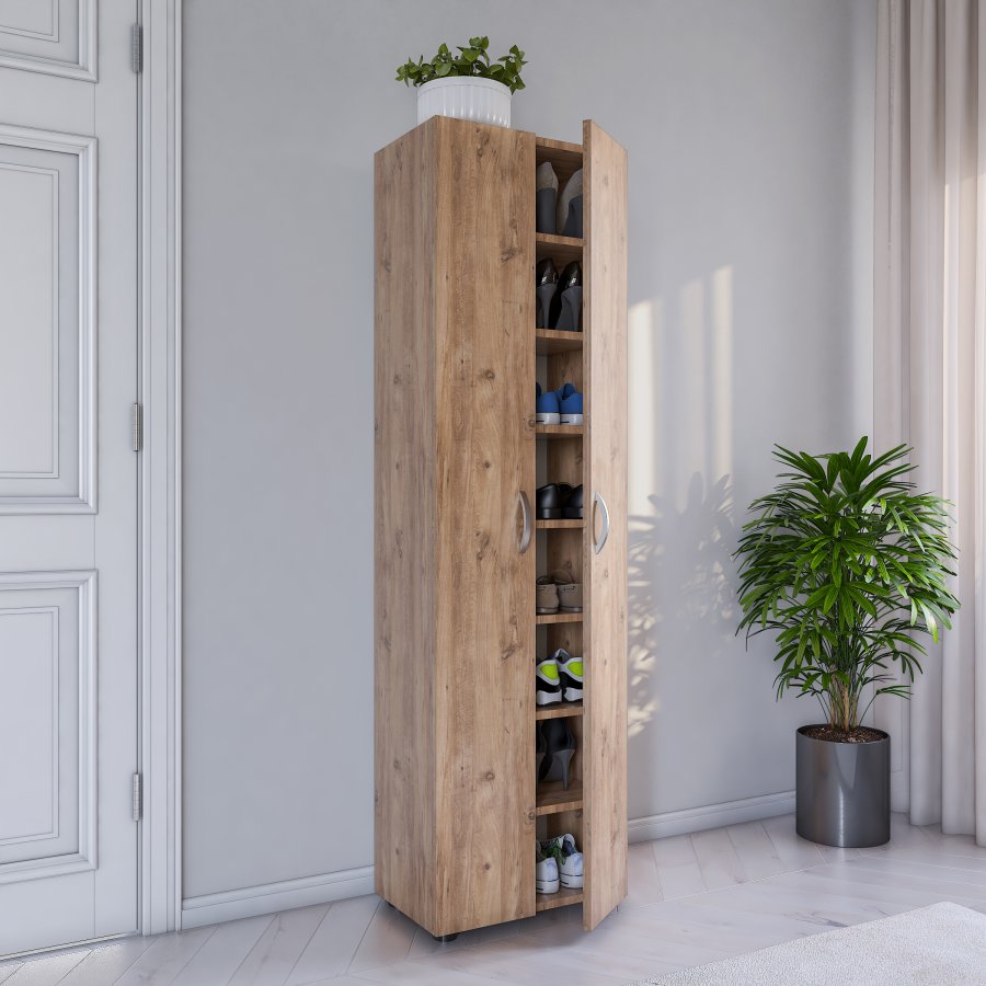 VCM NORDIC Ulas 8-roms skoskap, m. 2 drer, 7 hyller - naturlig tre