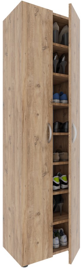 VCM NORDIC Ulas 8-roms skoskap, m. 2 drer, 7 hyller - naturlig tre