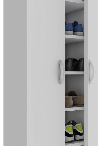 VCM NORDIC Ulas Schuhschrank mit 8 Fächern, m. 2 Türen, 7 Einlegeböden - Holz weiß