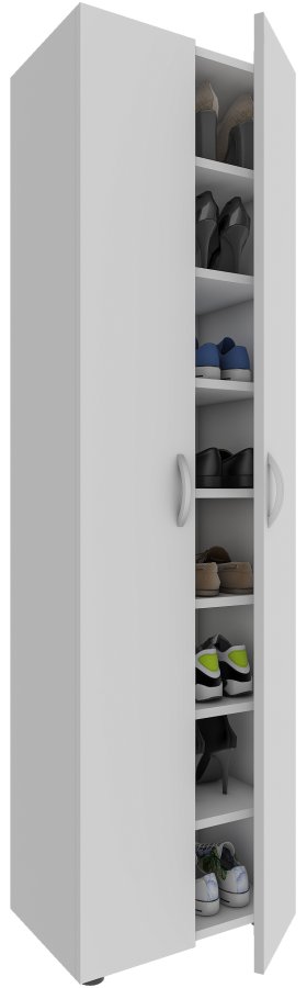 VCM NORDIC Ulas Schuhschrank mit 8 Fächern, m. 2 Türen, 7 Einlegeböden - Holz weiß