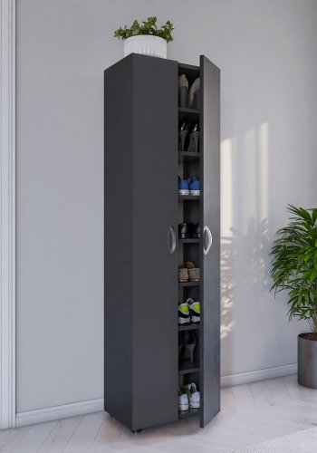 VCM NORDIC Ulas 8-roms skoskap, m. 2 drer, 7 hyller - antrasittgrtt tre