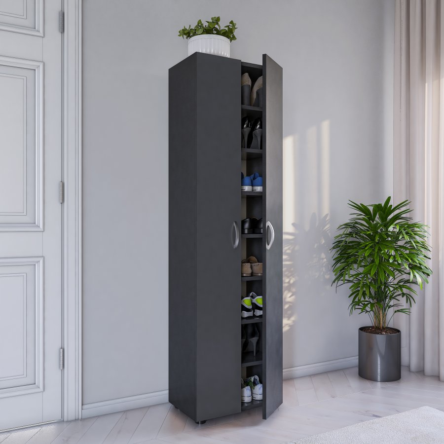 VCM NORDIC Ulas 8-roms skoskap, m. 2 drer, 7 hyller - antrasittgrtt tre