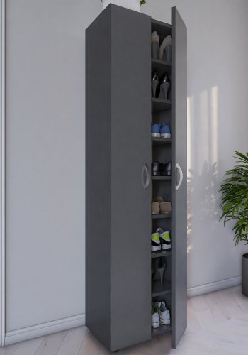 VCM NORDIC Ulas 8-roms skoskap, m. 2 drer, 7 hyller - antrasittgrtt tre