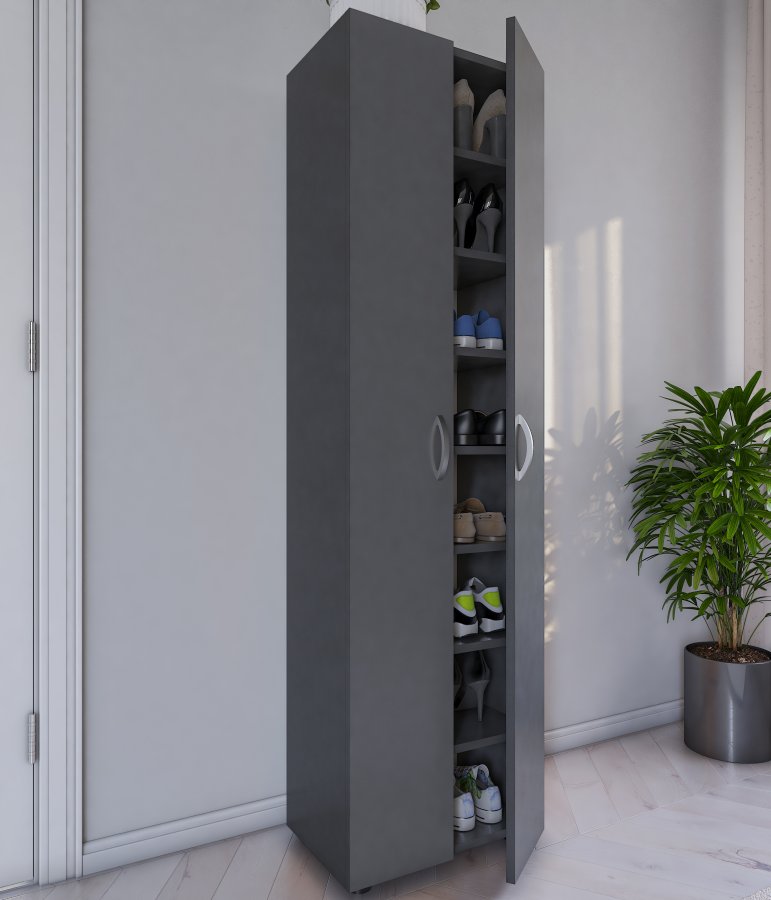 VCM NORDIC Ulas 8-roms skoskap, m. 2 drer, 7 hyller - antrasittgrtt tre