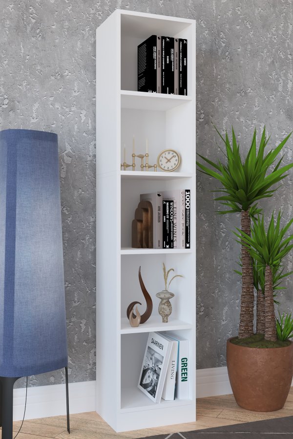 VCM NORDIC Dilos L Bücherregal, mit 4 Regalböden – weißes Holz (H: 183 cm x 38 cm x 30 cm)