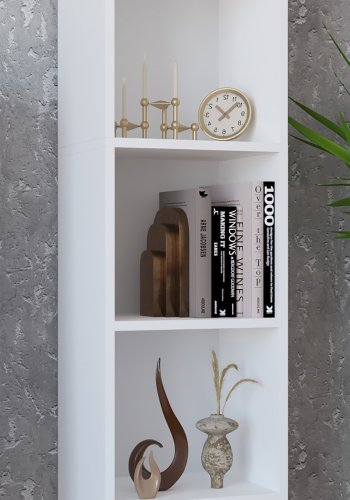 VCM NORDIC Dilos L Bücherregal, mit 4 Regalböden – weißes Holz (H: 183 cm x 38 cm x 30 cm)