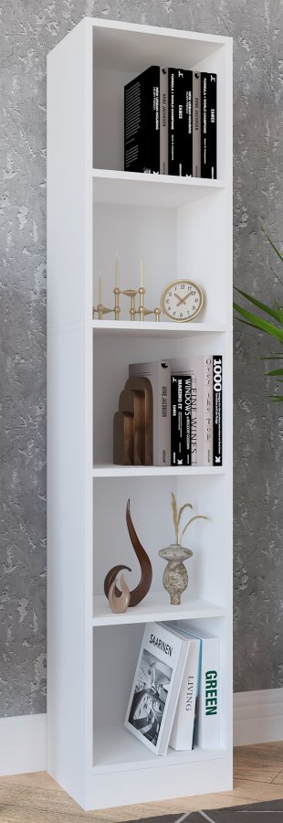 VCM NORDIC Dilos L Bücherregal, mit 4 Regalböden – weißes Holz (H: 183 cm x 38 cm x 30 cm)