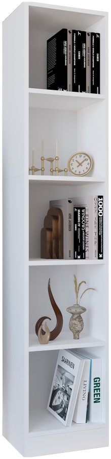 VCM NORDIC Dilos L Bücherregal, mit 4 Regalböden – weißes Holz (H: 183 cm x 38 cm x 30 cm)
