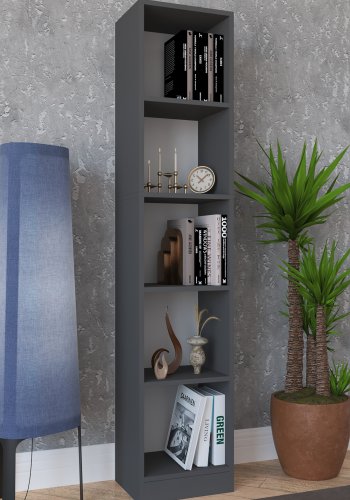 VCM NORDIC Dilos L Bücherregal, mit 4 Regalen – Anthrazitgraues Holz (H: 183 cm x 38 cm x 30 cm)