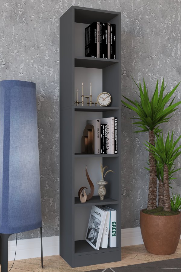 VCM NORDIC Dilos L Bücherregal, mit 4 Regalen – Anthrazitgraues Holz (H: 183 cm x 38 cm x 30 cm)