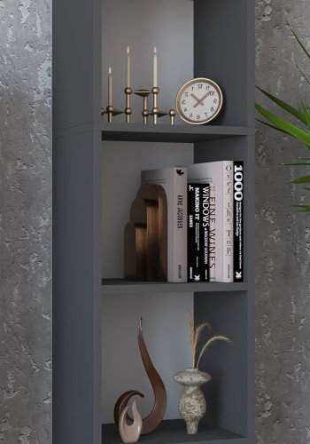 VCM NORDIC Dilos L Bücherregal, mit 4 Regalen – Anthrazitgraues Holz (H: 183 cm x 38 cm x 30 cm)