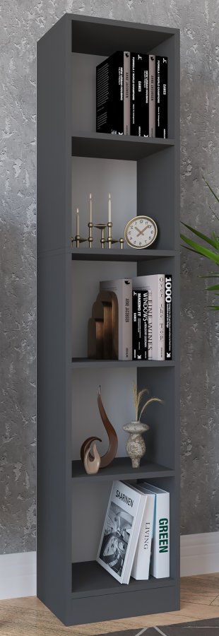 VCM NORDIC Dilos L Bücherregal, mit 4 Regalen – Anthrazitgraues Holz (H: 183 cm x 38 cm x 30 cm)