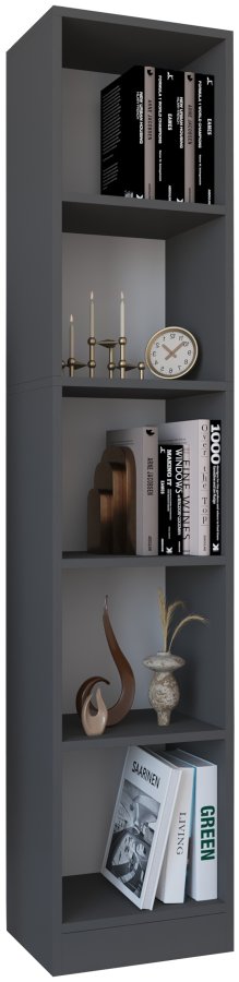 VCM NORDIC Dilos L Bücherregal, mit 4 Regalen – Anthrazitgraues Holz (H: 183 cm x 38 cm x 30 cm)