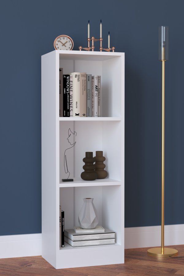 VCM NORDIC Dilos S Bücherregal, mit 2 Regalen – weißes Holz (H: 114 cm x 38 cm x 30 cm)