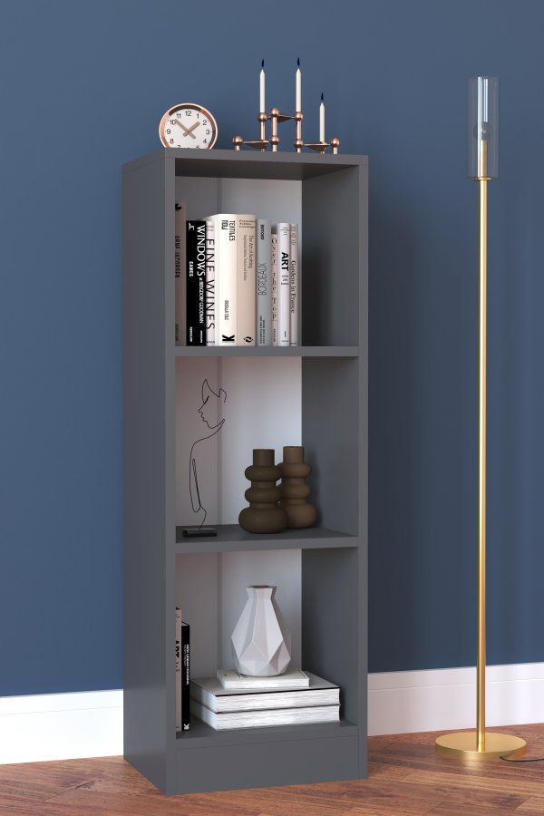 VCM NORDIC Dilos S Bücherregal, m. 2 Regalböden - Holz weiß und anthrazitgrau (H: 114cm x38cm x 30cm)