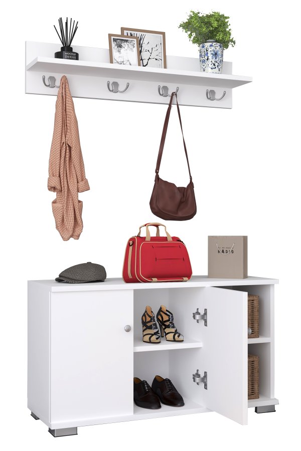 VCM NORDIC Gados L klesstativ og skap, m. 2 drer og 2 hyller - hvitt tre