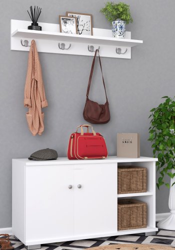 VCM NORDIC Gados L klesstativ og skap, m. 2 drer og 2 hyller - hvitt tre