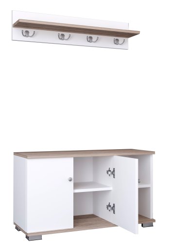 VCM NORDIC Gados L klesstativ og skap, m. 2 drer og 2 hyller - hvit og naturlig tre