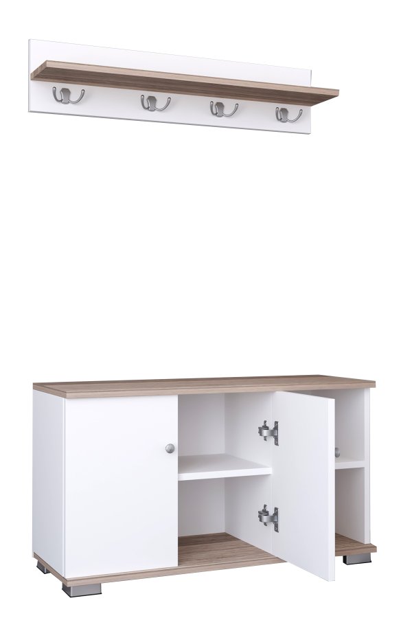 VCM NORDIC Gados L klesstativ og skap, m. 2 drer og 2 hyller - hvit og naturlig tre