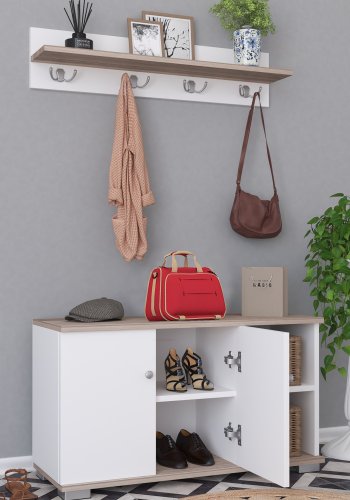 VCM NORDIC Gados L klesstativ og skap, m. 2 drer og 2 hyller - hvit og naturlig tre