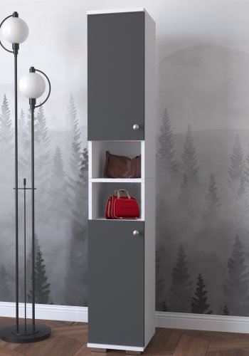 VCM NORDIC Gados M Schuhschrank, m. 2 Türen, 7 Einlegeböden – Holz weiß und anthrazitgrau