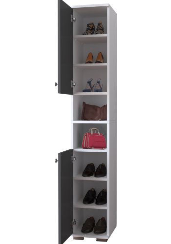 VCM NORDIC Gados M Schuhschrank, m. 2 Türen, 7 Einlegeböden – Holz weiß und anthrazitgrau