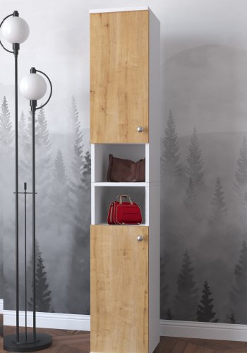 VCM NORDIC Gados M skoskap, m. 2 drer, 7 hyller - hvit og naturlig tre