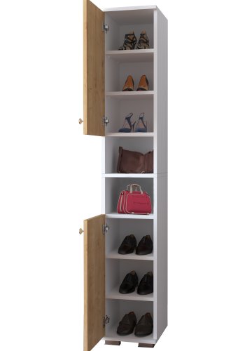 VCM NORDIC Gados M skoskap, m. 2 drer, 7 hyller - hvit og naturlig tre