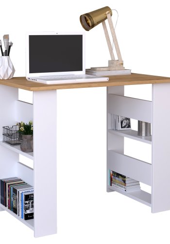 VCM NORDIC Efilo Schreibtisch, m. 4 Fächern - Weiß und Naturholz (90x56)