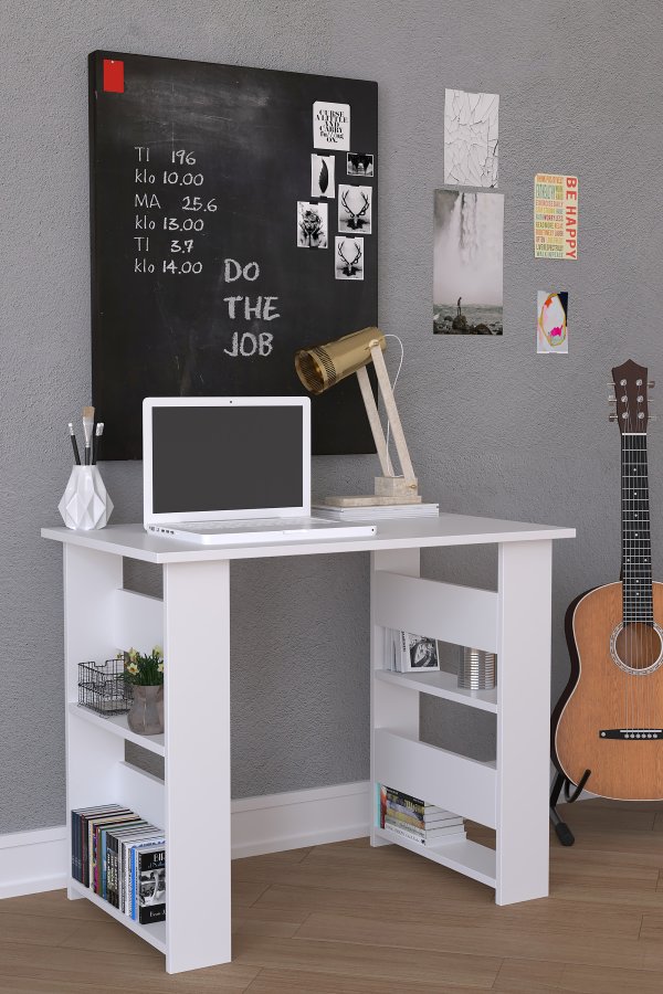 VCM NORDIC Efilo Schreibtisch, m. 4 Fächern - weißes Holz (90x56)