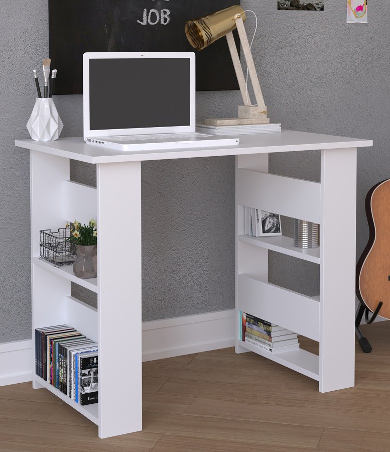 VCM NORDIC Efilo Schreibtisch, m. 4 Fächern - weißes Holz (90x56)