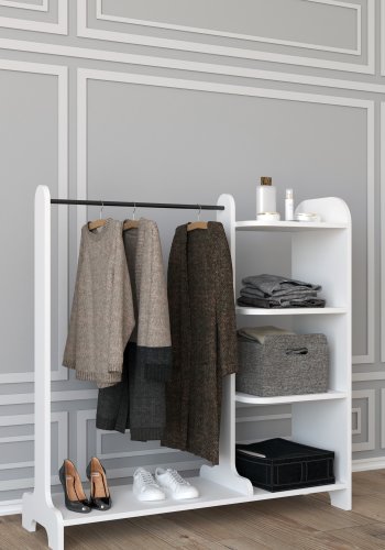 VCM NORDIC Lempu offener Kleiderschrank, mit 3 Einlegeböden und 1 Kleiderstange – weißes Holz