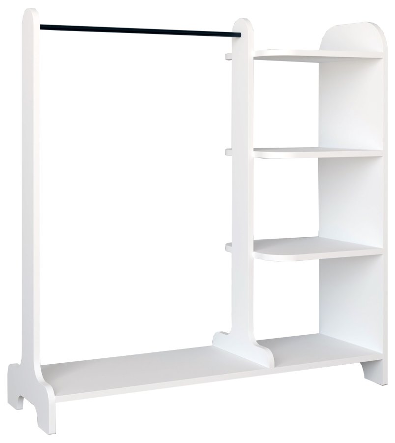 VCM NORDIC Lempu offener Kleiderschrank, mit 3 Einlegeböden und 1 Kleiderstange – weißes Holz