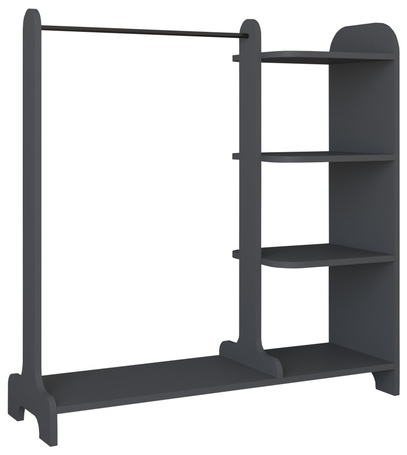 VCM NORDIC Lempu offener Kleiderschrank, mit 3 Einlegeböden und 1 Kleiderstange - anthrazitgraues Holz