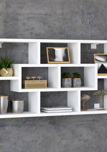 VCM NORDIC Opila vegghylle, m. 8 rom - hvitt tre