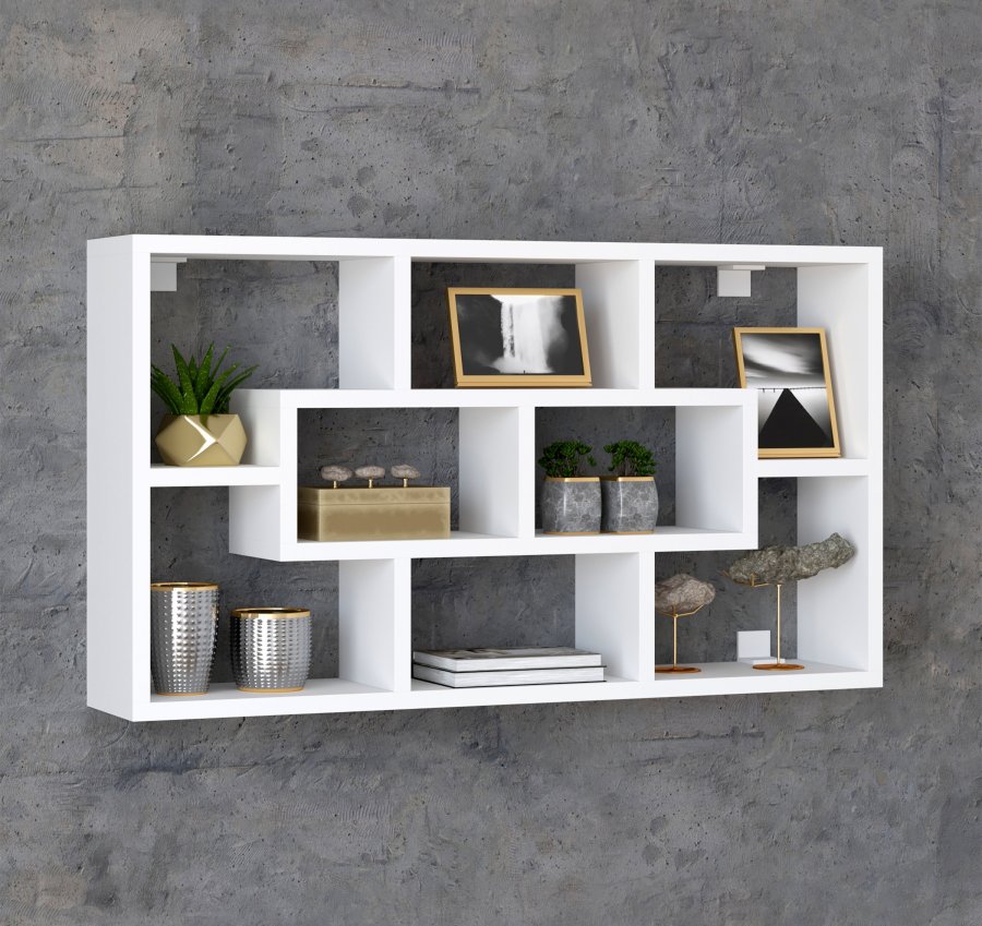 VCM NORDIC Opila vegghylle, m. 8 rom - hvitt tre