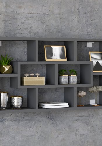 VCM NORDIC Opila vegghylle, m. 8 rom - antrasittgr tre