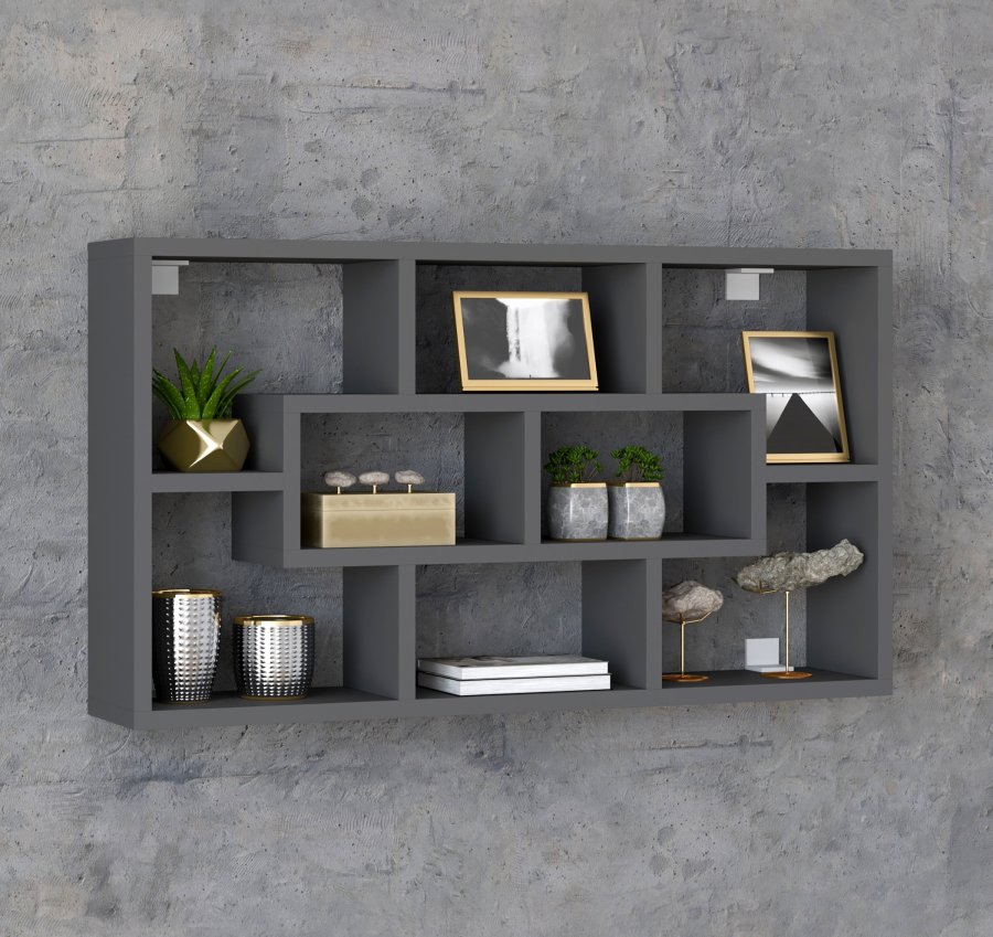 VCM NORDIC Opila vegghylle, m. 8 rom - antrasittgr tre