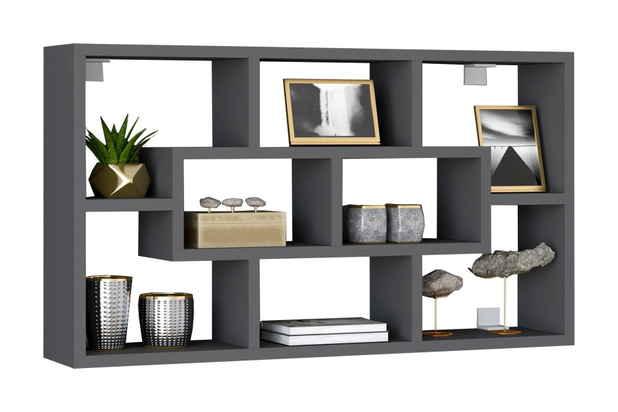 VCM NORDIC Opila vegghylle, m. 8 rom - antrasittgr tre