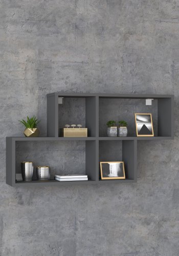 VCM NORDIC Lusas Wandregal, 4 Fächer – anthrazitgraues Holz