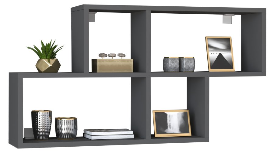 VCM NORDIC Lusas Wandregal, 4 Fächer – anthrazitgraues Holz