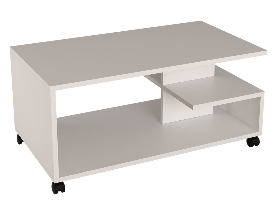 VCM NORDIC Olu salongbord, m. 1 hylle og hjul - hvitt tre (90x50)