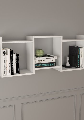 VCM NORDIC Trilas vegghylle, m. 3 rom - hvitt tre