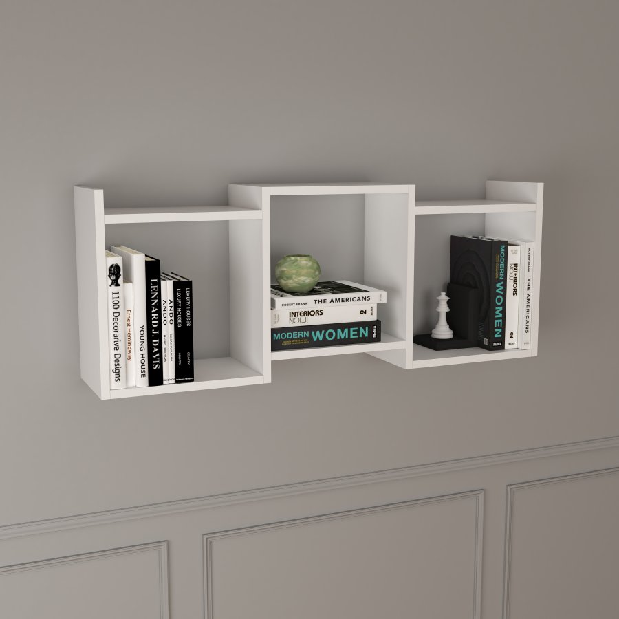 VCM NORDIC Trilas vegghylle, m. 3 rom - hvitt tre