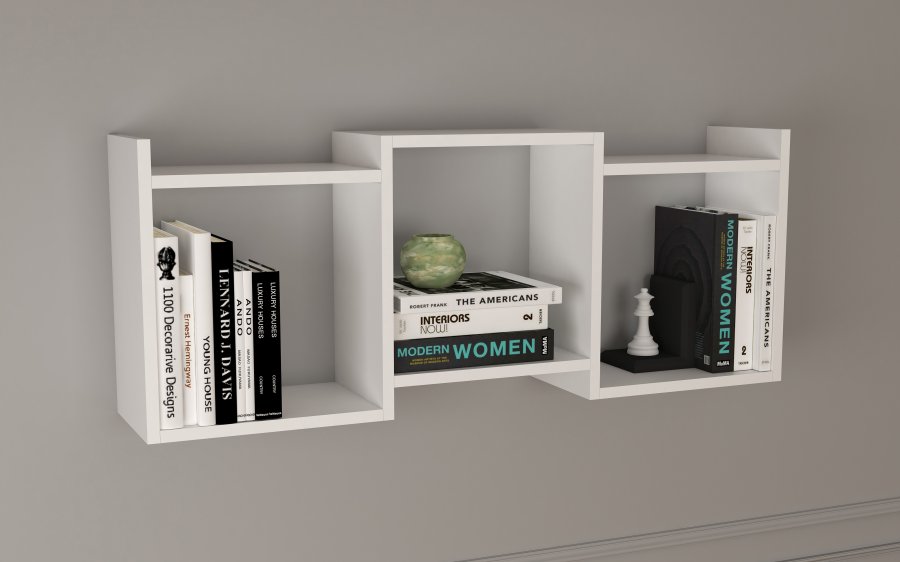 VCM NORDIC Trilas vegghylle, m. 3 rom - hvitt tre