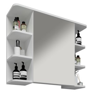 VCM NORDIC Nilosi badevrelse spejlskab, m. 1 lge og 7 hylder - spejlglas og hvid tr