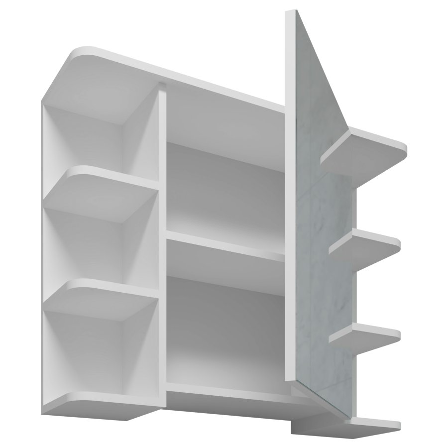 VCM NORDIC Nilosi Badezimmer-Spiegelschrank, m. 1 Tür und 7 Einlegeböden – Spiegelglas und weißes Holz