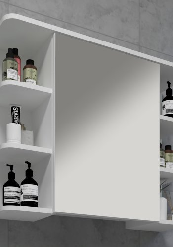 VCM NORDIC Nilosi Badezimmer-Spiegelschrank, m. 1 Tür und 7 Einlegeböden – Spiegelglas und weißes Holz