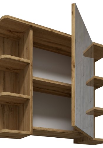 VCM NORDIC Nilosi baderomsspeilskap, m. 1 dr og 7 hyller - speilglass og naturlig tre